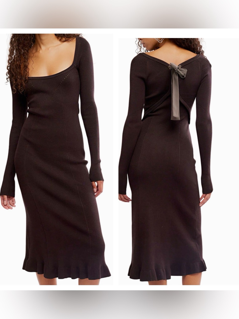 FREE PEOPLE ALLISTER MIDI SWEATER DRESS L XL DARK CHOCOLATE